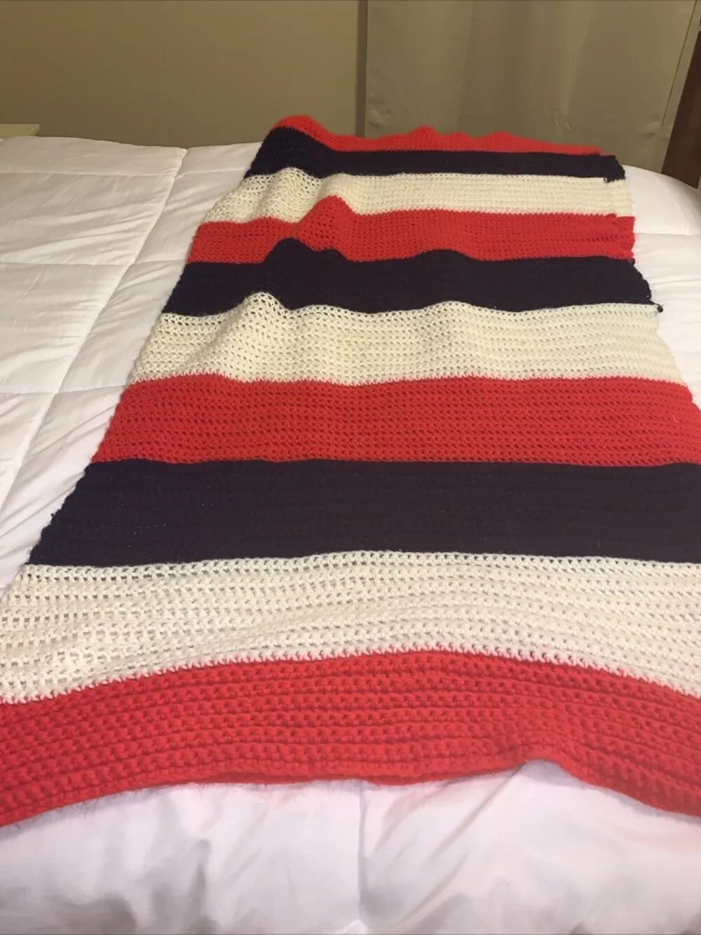 Handmade crochet afghan Red, White/blue 48x54 Patriotic Stripe